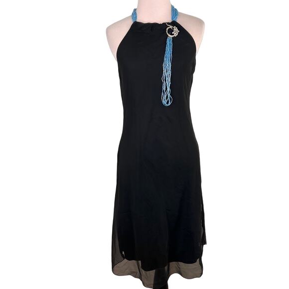 Princy Jessica Simpson Black Beaded Halter Dress Size Small - Picture 1 of 9